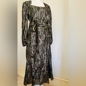 CARLISLE Cocktail Midi  Black/Gold & Metallic Skirt & Blouse Couture NWT FAB!